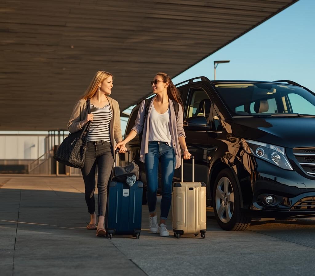 havalimanından çıkıp vip transfer mercedes vitoya binen 2 turist